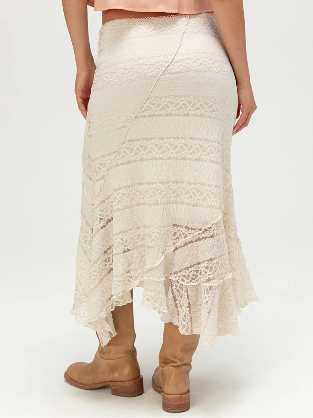 WEST OF MELROSE Lace Cream Asymmetrical Womens Midi Skirt XS - Picture 4 of 8